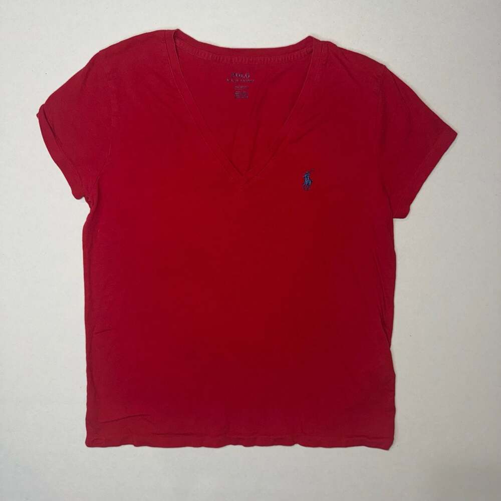 Polo Ralph Lauren Red V-Neck T-Shirt Size M (8-10)